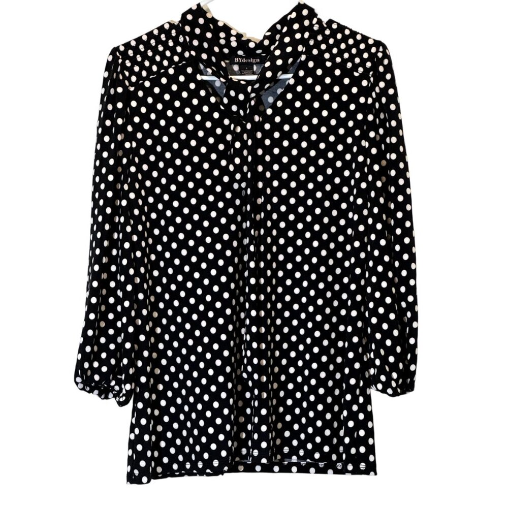 Women Black | Cream Polka Dot Blouse Size: L
